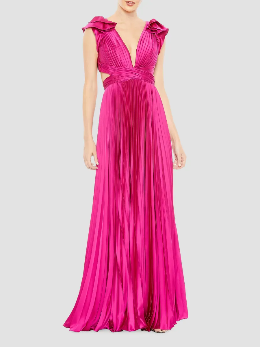Ieena Pleated Lace-Up Satin Gown by M.A.C.