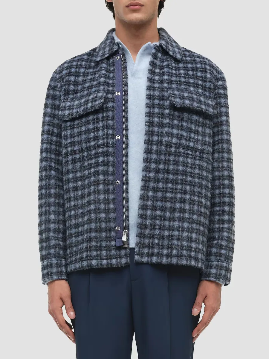 Caleb Plaid Fleece Zip-Front Shirt Jacket by SIMKHAI