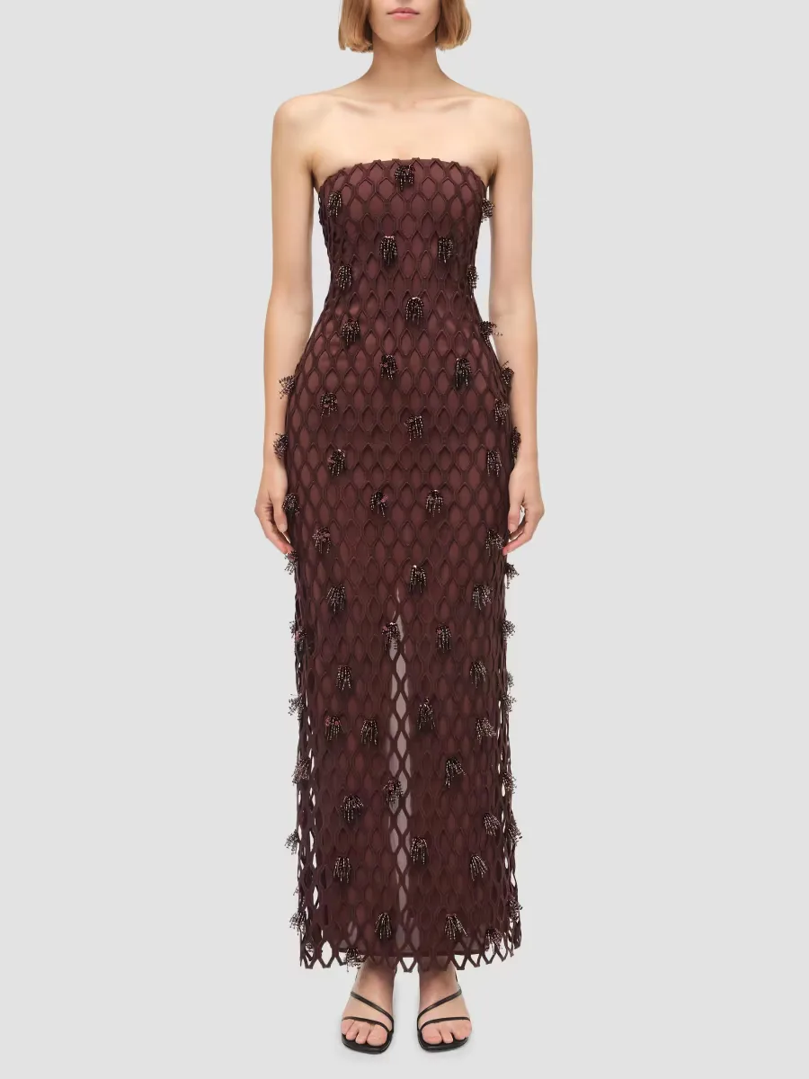 Iridessa Beaded Fishnet Gown by SIMKHAI
