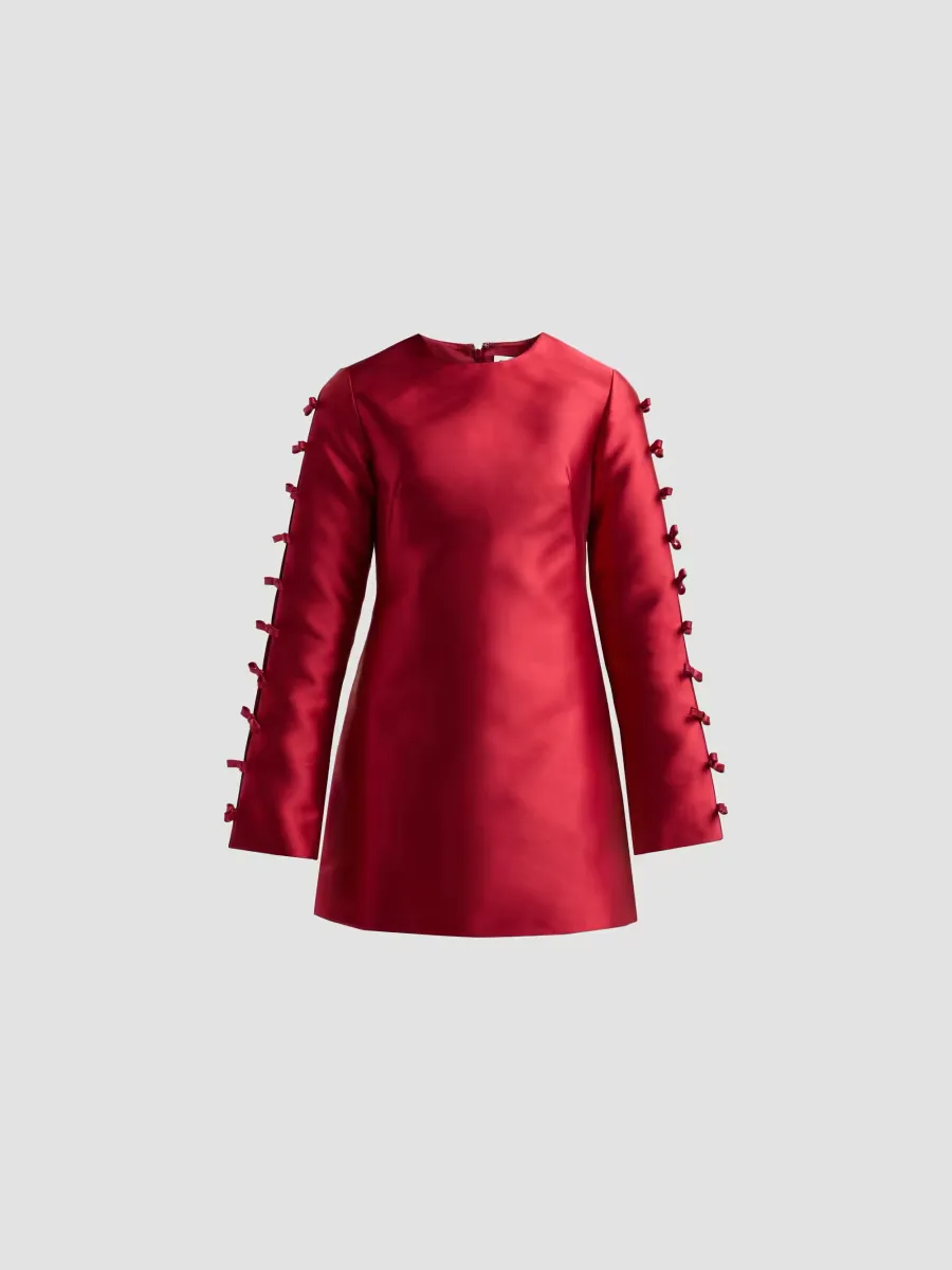 Fiora Bow Satin A-Line Mini Dress by SIMKHAI