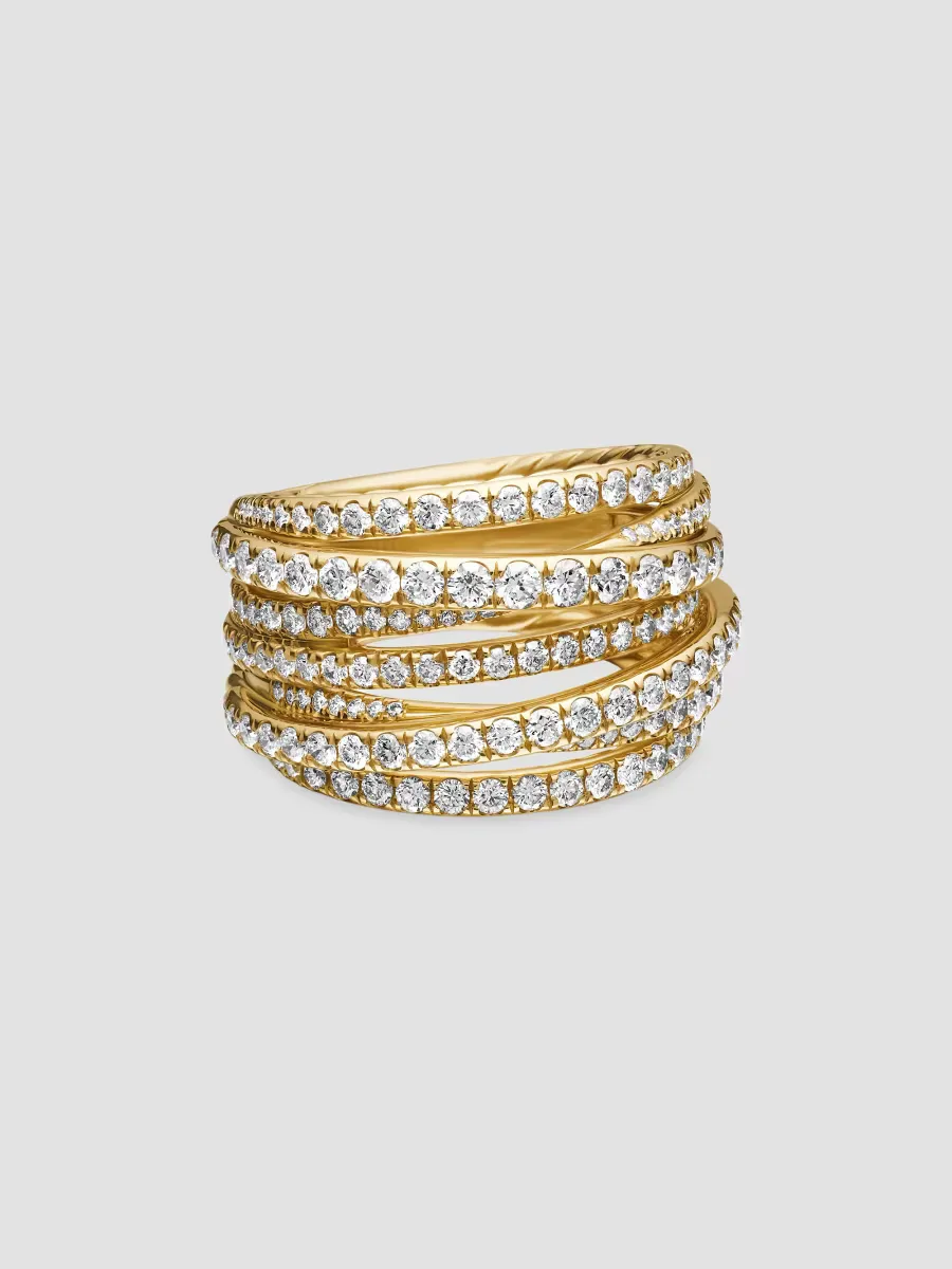 Pavé Crossover Ring in 18K Yellow Gold by David Yurman