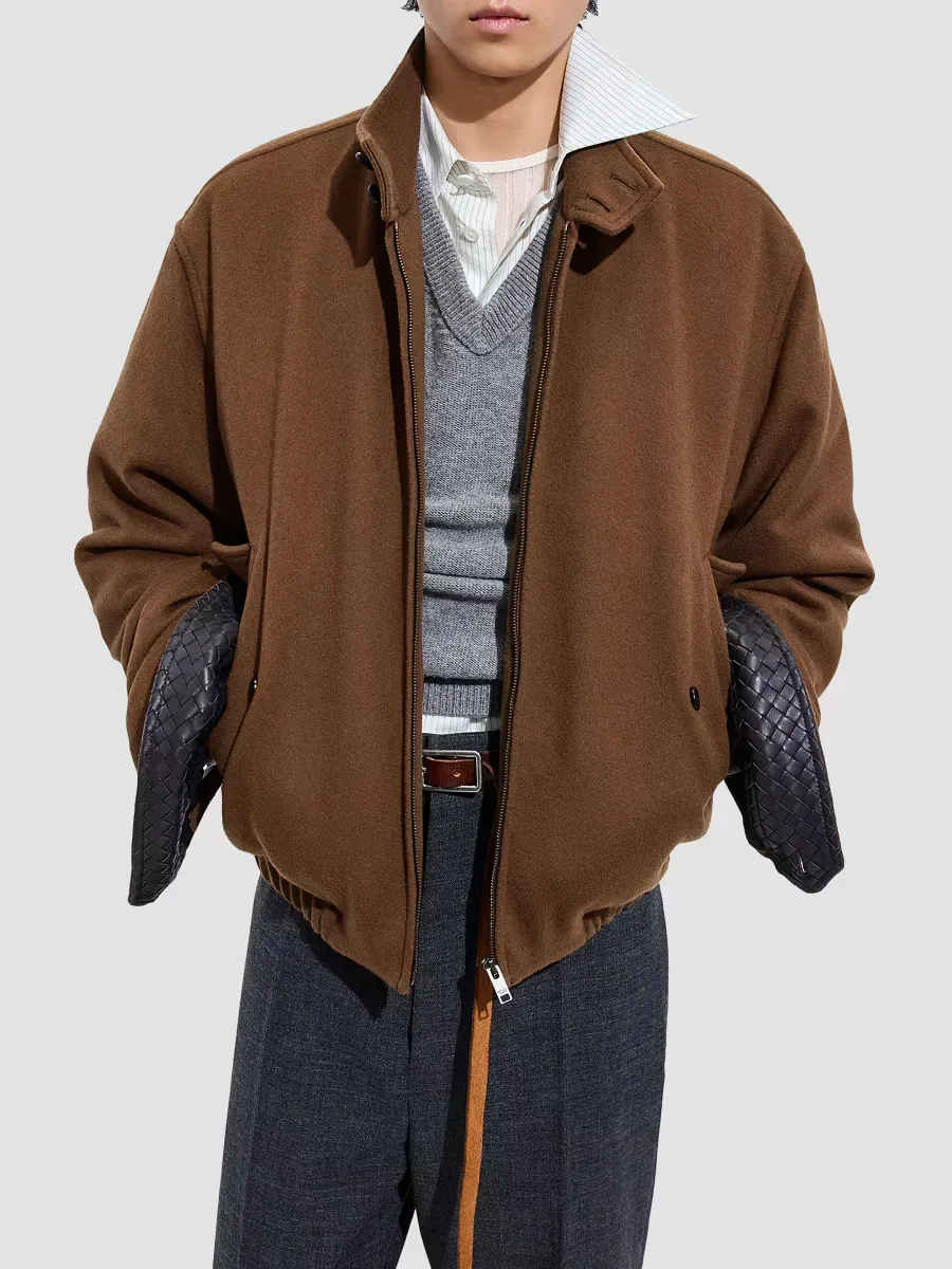 Intrecciato-Cuff Brushed Wool-Cashmere Blouson Jacket by Bottega Veneta