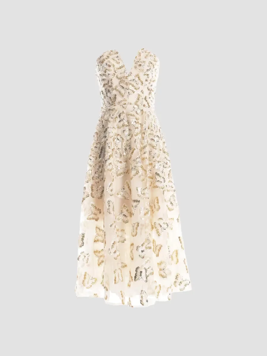 Briella Sequined Butterfly Fit & Flare Dress by Dress the Population