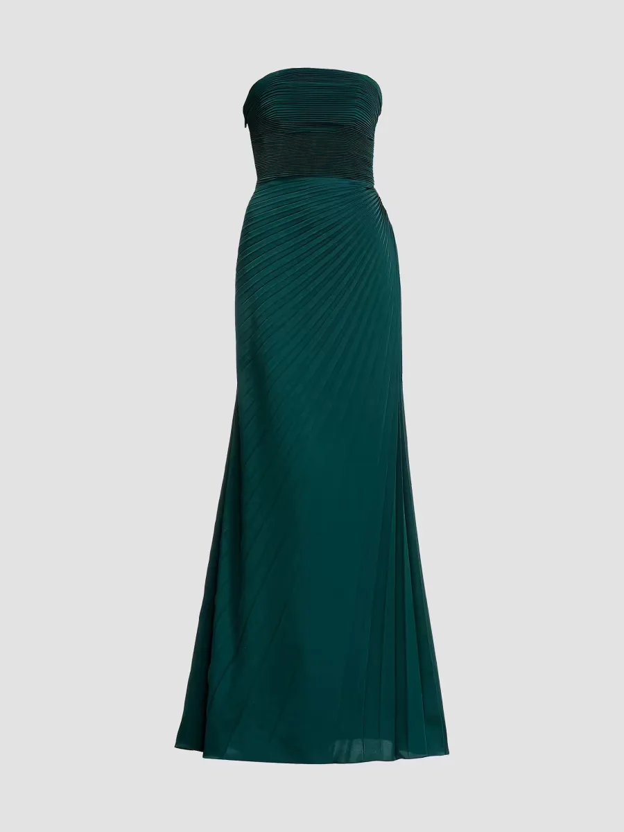 Kinley Strapless Satin Crepe Pleated Gown