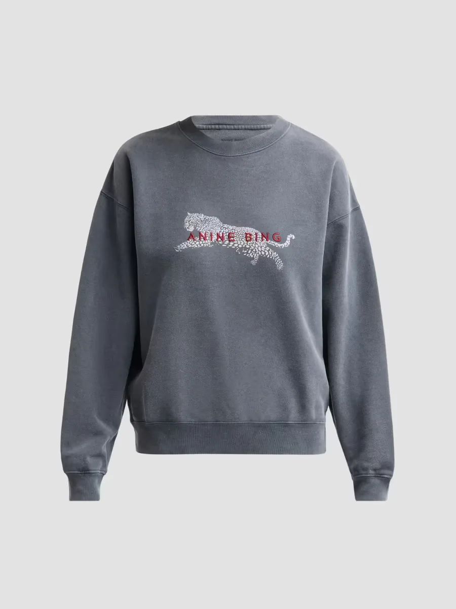 Spencer Leopard French-Terry Crewneck Sweatshirt by ANINE BING