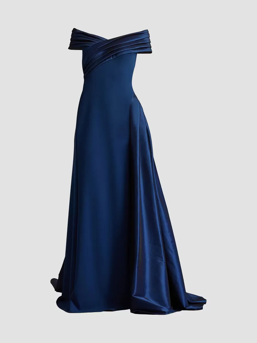 Elysian Draped Overlay Train Gown by Tadashi