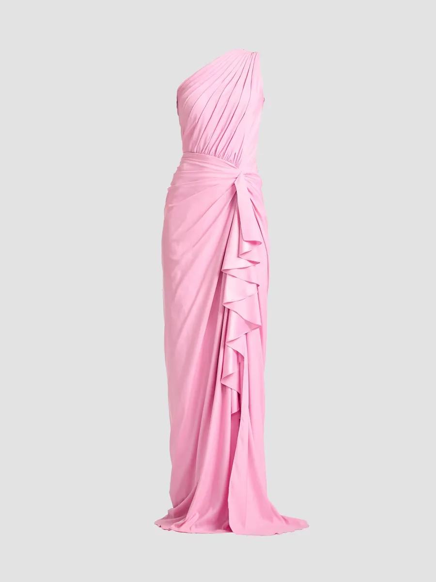Ruffled Jersey One-Shoulder Gown
