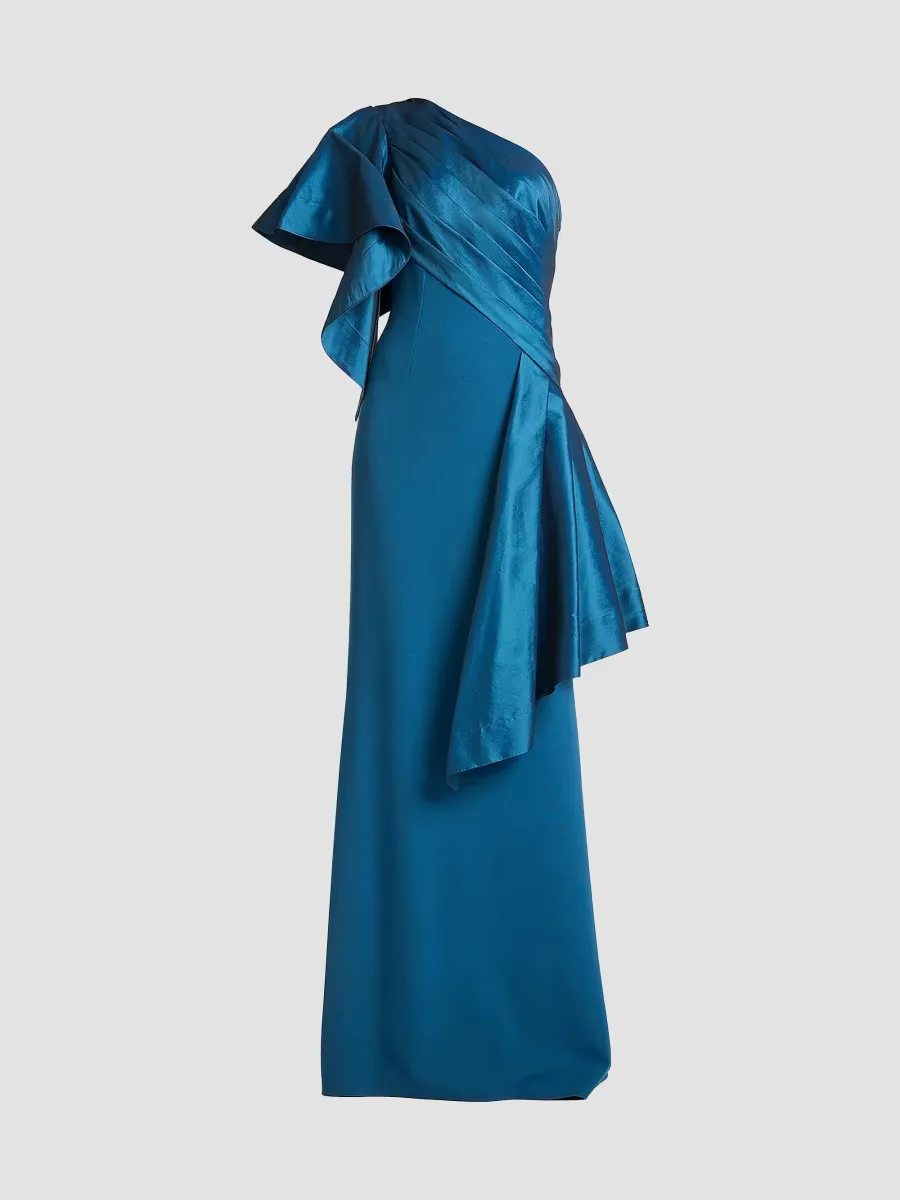 Pleated Draped One-Shoulder Gown