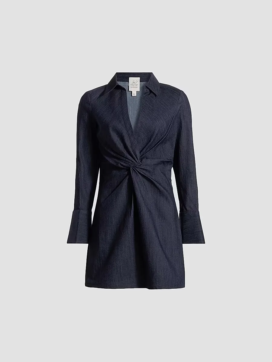 McKenna Twist-Front Denim Minidress by Cinq  Sept