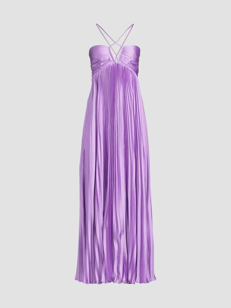Blair Satin Pliss Halter Gown