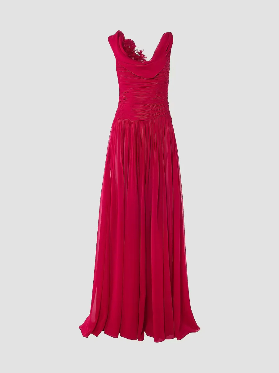 Draped Silk Pleated Gown by Carolina Herrera