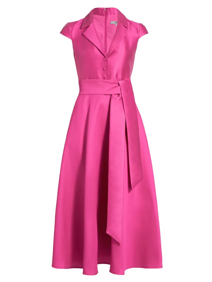 Pebble Gazar Sash-Waist Cocktail Dress by Badgley Mischka