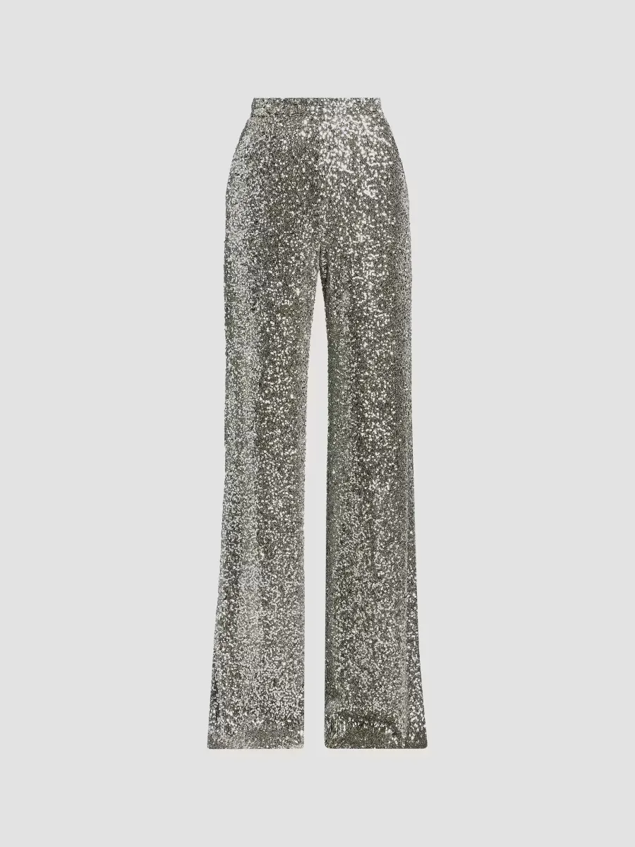 Sequined High-Rise Wide-Leg Evening Pants by Badgley Mischka