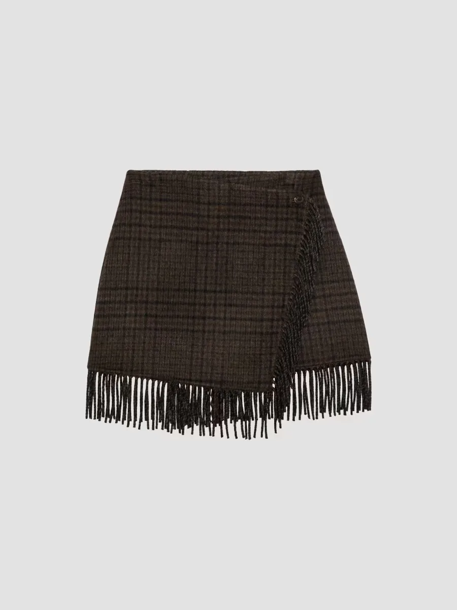 Vista Plaid Wool-Blend Fringe Mini Skirt by Rails