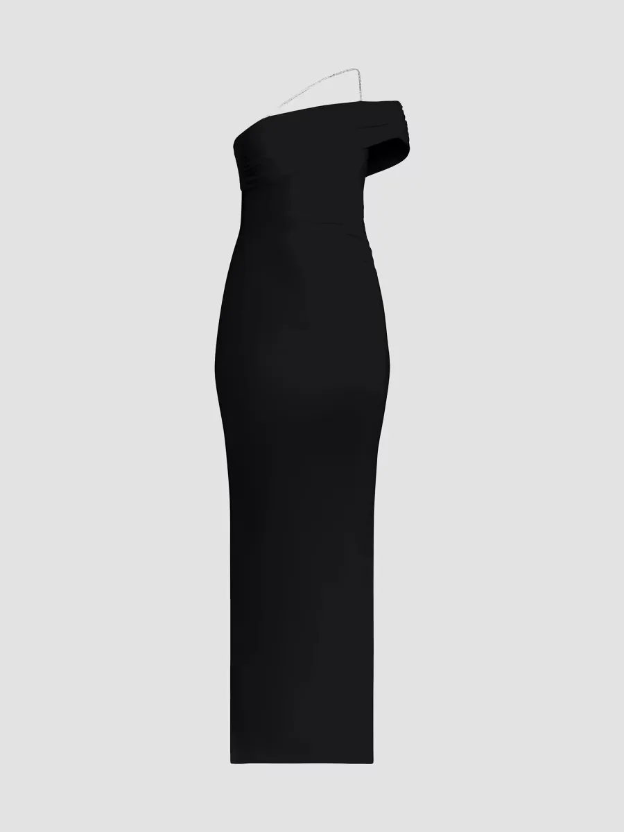 One-Shoulder Crystal-Trim Gown by Herv Lger