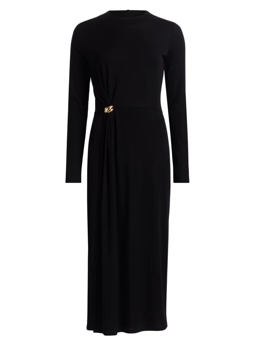 Draped Wool-Blend Crewneck Midi-Dress by Vince