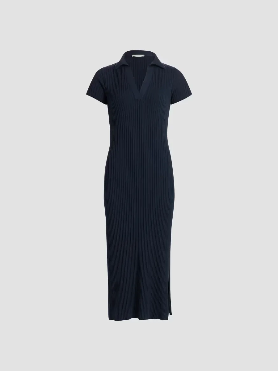 Rib-Knit Cotton-Blend Polo Midi-Dress by Vince