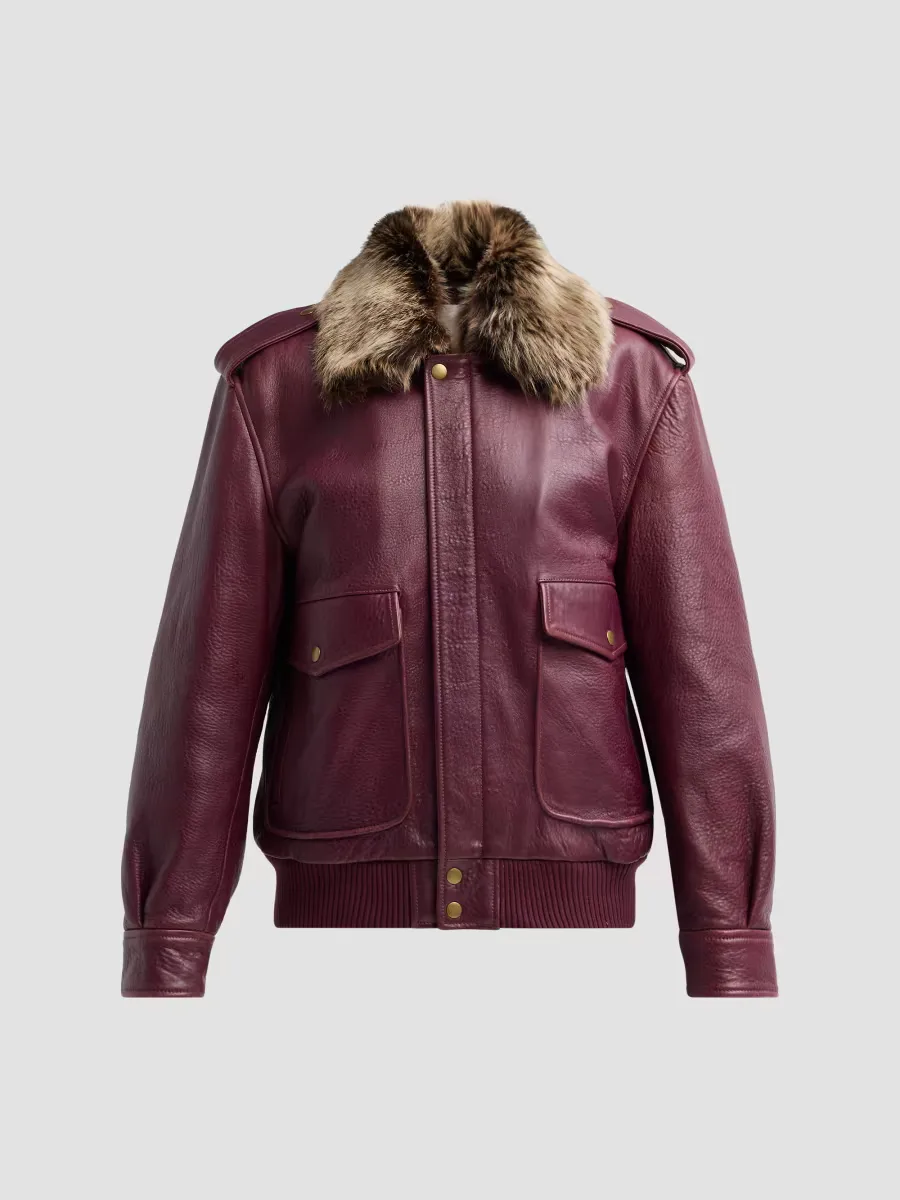 Eveline Faux-Fur Collar Leather Jacket by LoveShackFancy