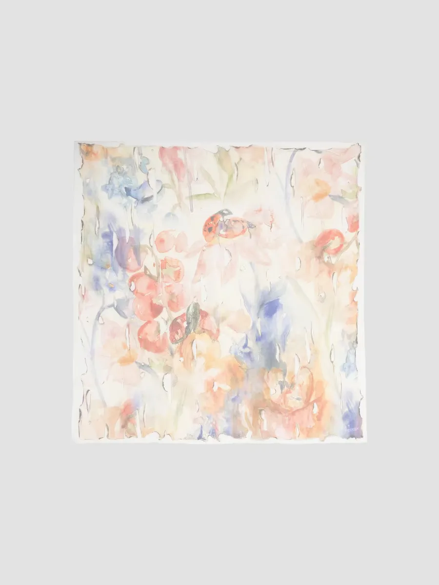 Painted Floral Silk Square Scarf by McQueen