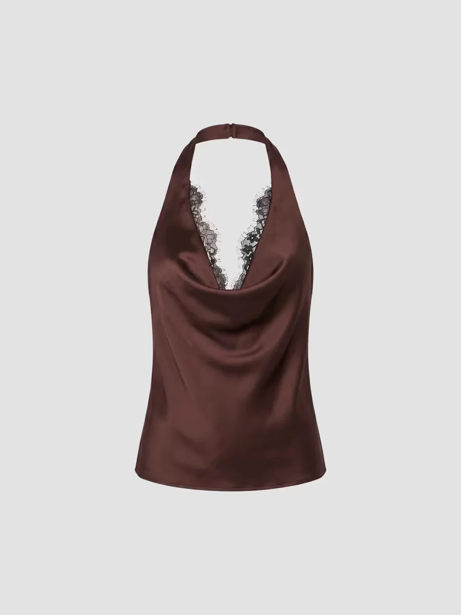 Lovella Lace-Trim Satin Top
