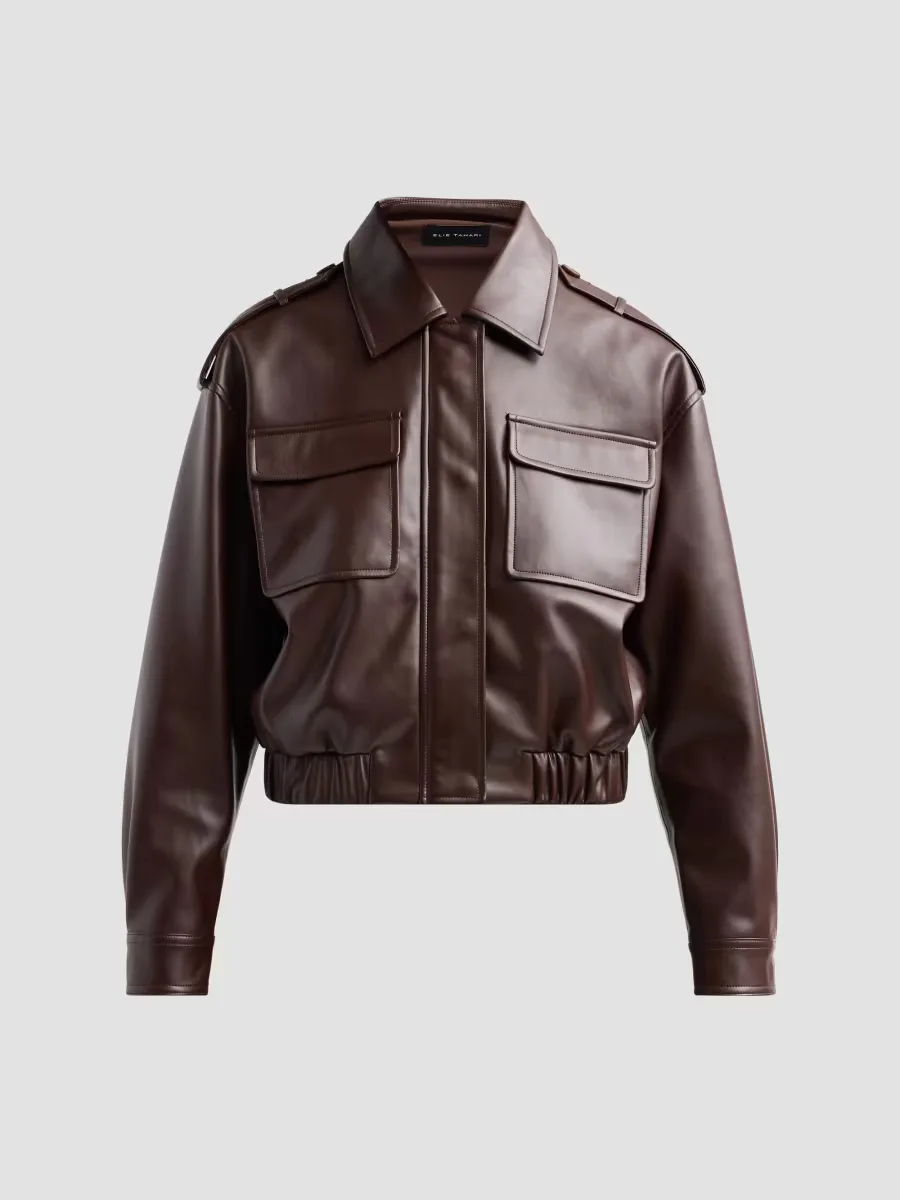 Ruby Faux-Leather Crop Bomber Jacket by Elie Tahari