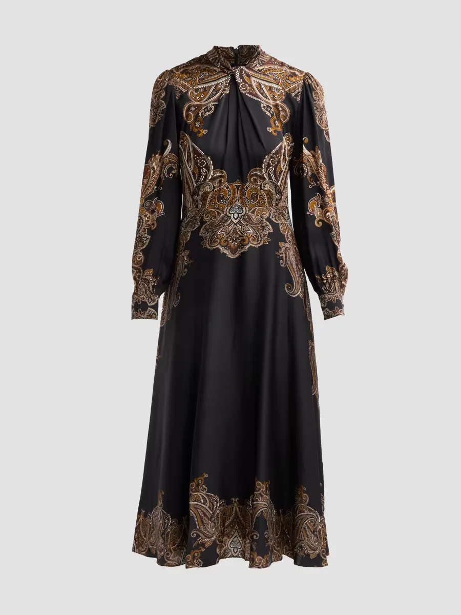 Raquel Paisley Silk-Blend Midi Dress