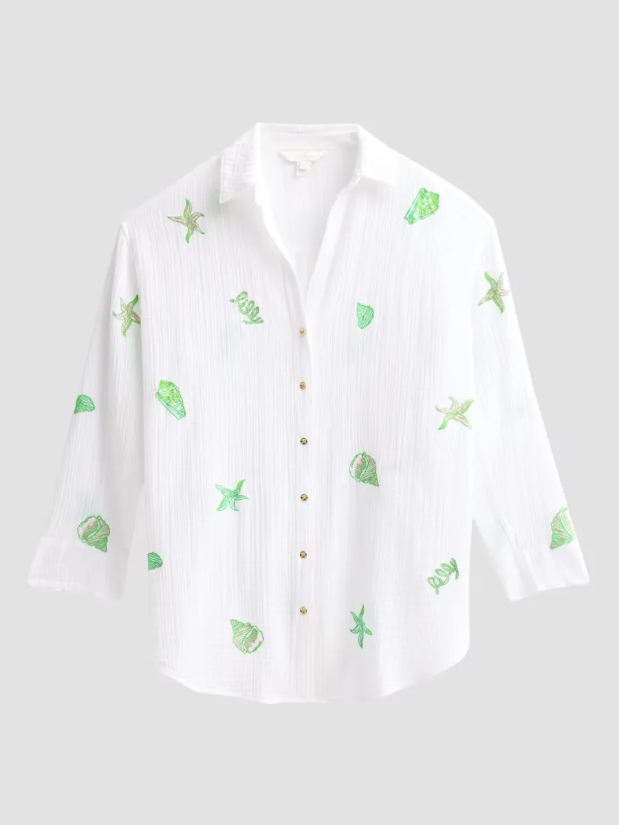 Kwitney Shore Embroidery Cotton Cover-Up Shirt by Lilly Pulitzer