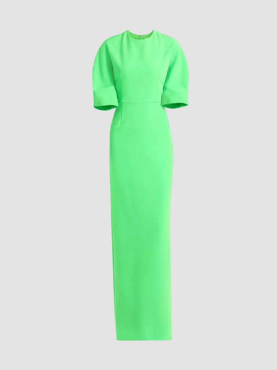 Teri Jon by Rickie Freeman Crepe Tucked Sleeve Column Gown by Teri Jon
