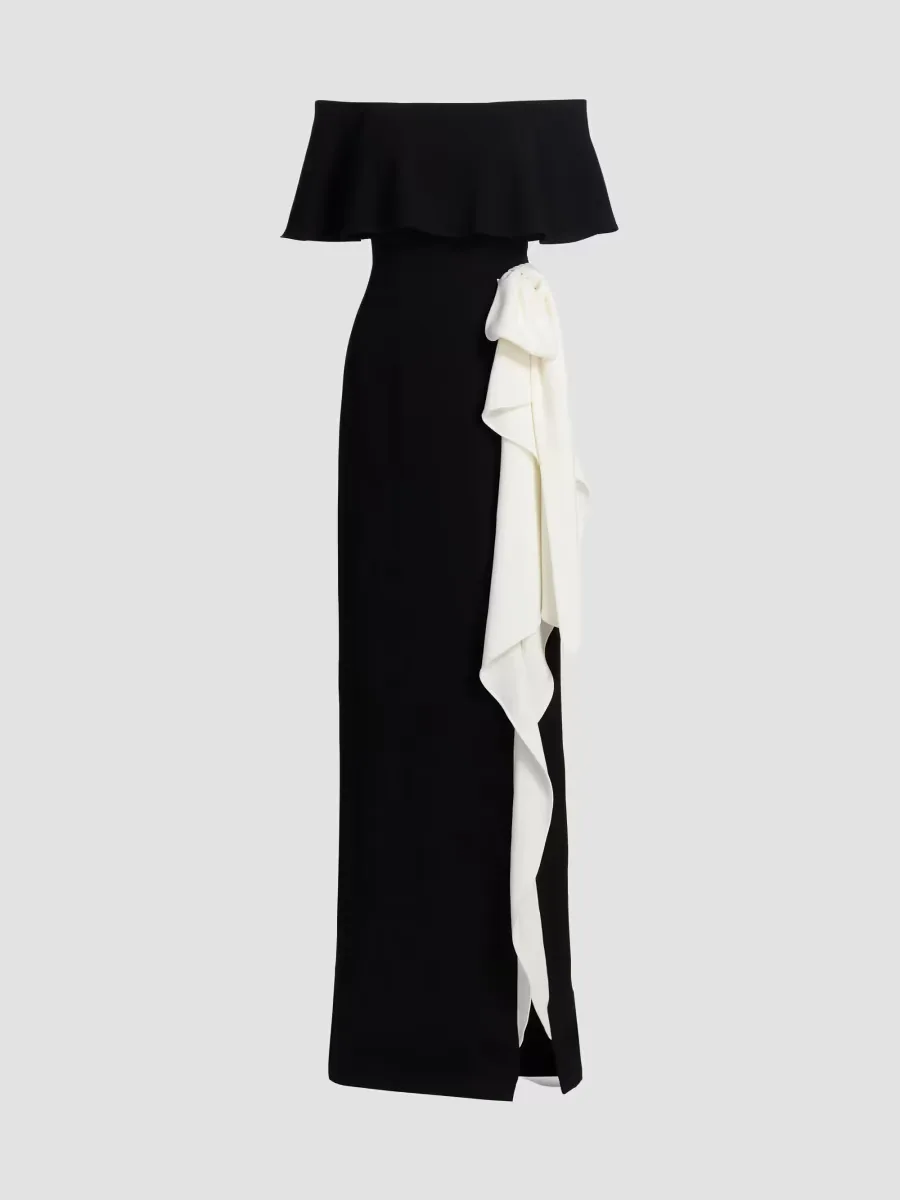 Teri Jon by Rickie Freeman Two-Tone Off-the-Shoulder Column Gown by Teri Jon