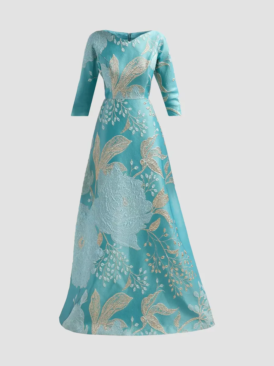Teri Jon by Rickie Freeman Floral Metallic Jacquard Ballgown