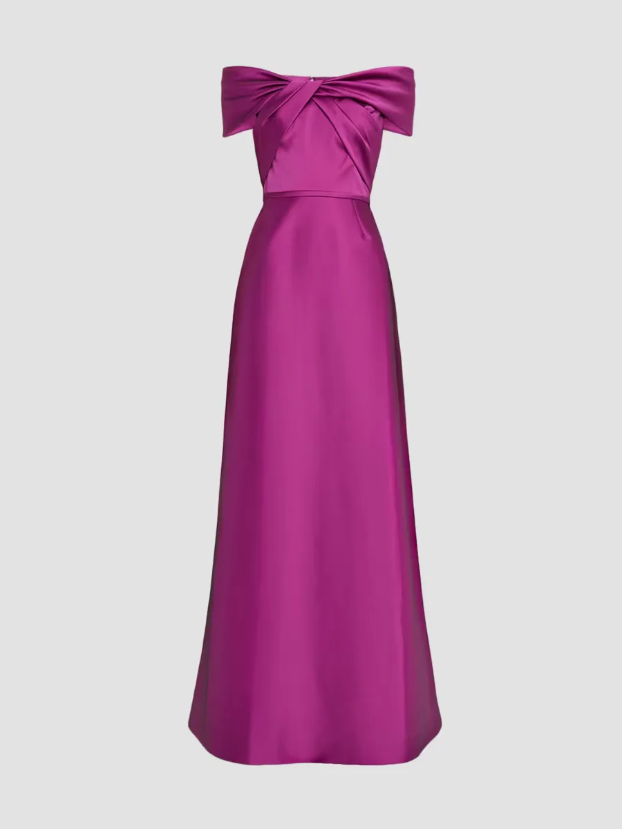 Teri Jon by Rickie Freeman Mikado Off-The-Shoulder Gown