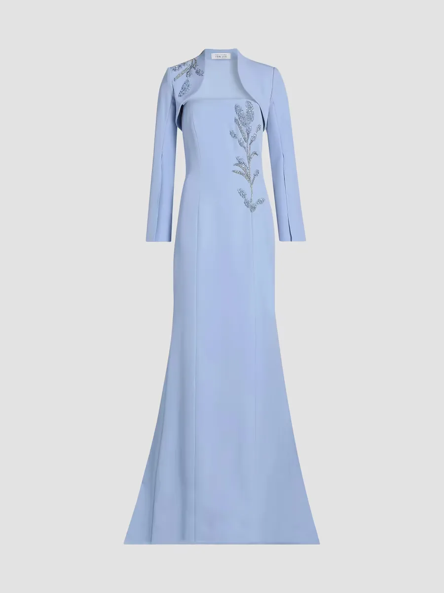 Teri Jon by Rickie Freeman Crepe Beaded-Trim Bolero & Strapless Gown by Teri Jon