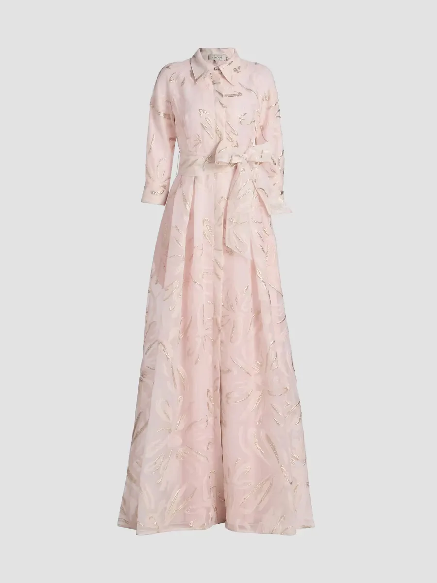 Teri Jon by Rickie Freeman Metallic Organza Jacquard Shirtwaist Gown by Teri Jon