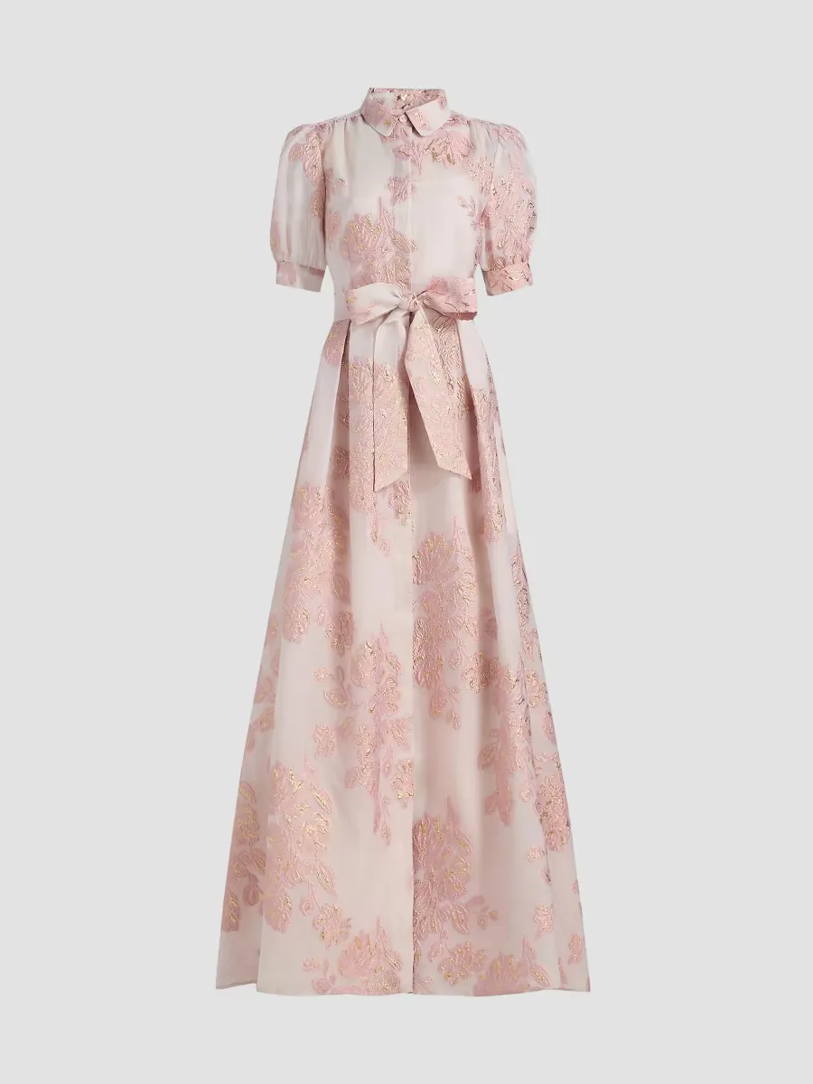 Teri Jon by Rickie Freeman Brocade Shirtwaist Gown