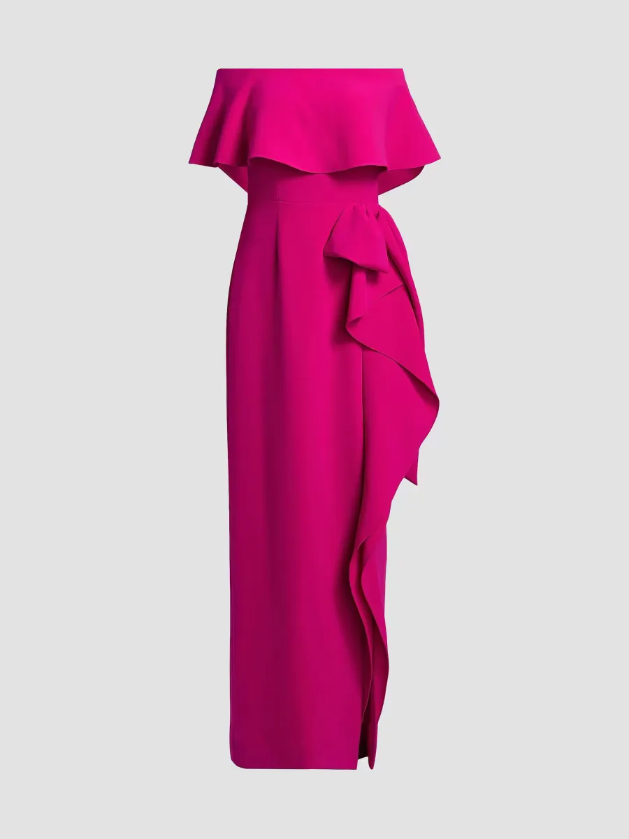 Teri Jon by Rickie Freeman Ruffled Bow-Detail Off-the-Shoulder Gown by Teri Jon