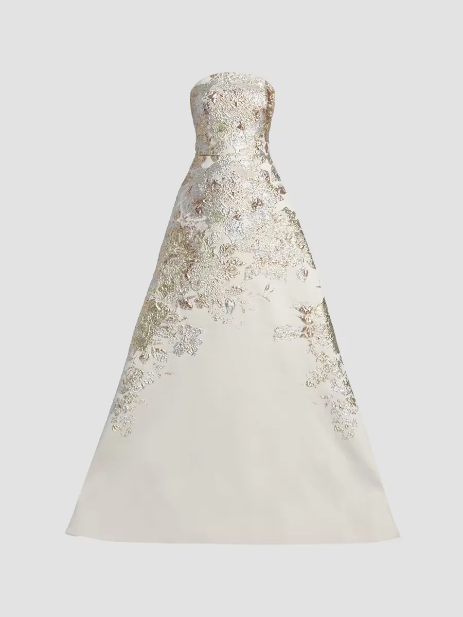 Teri Jon by Rickie Freeman Strapless Metallic Jacquard A-Line Gown by Teri Jon