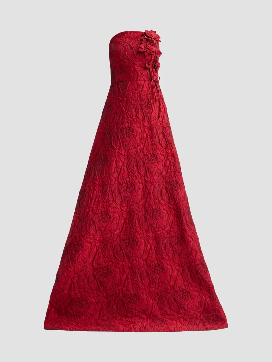 Teri Jon by Rickie Freeman Strapless Floral Jacquard A-Line Gown
