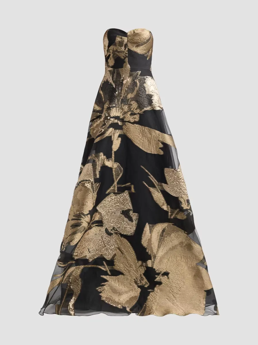 Teri Jon by Rickie Freeman Floral Organza Jacquard Strapless Gown by Teri Jon
