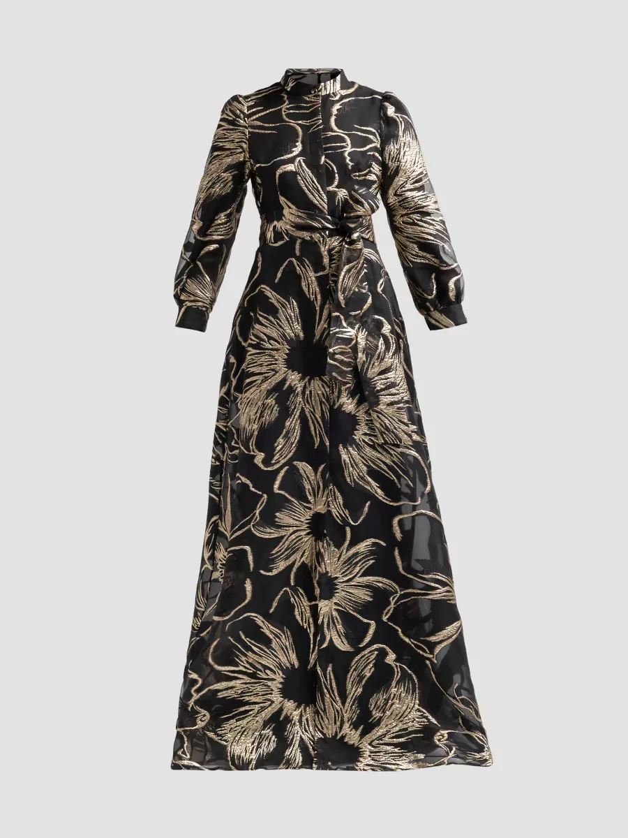 Teri Jon by Rickie Freeman Floral Jacquard Shirtwaist Gown by Teri Jon