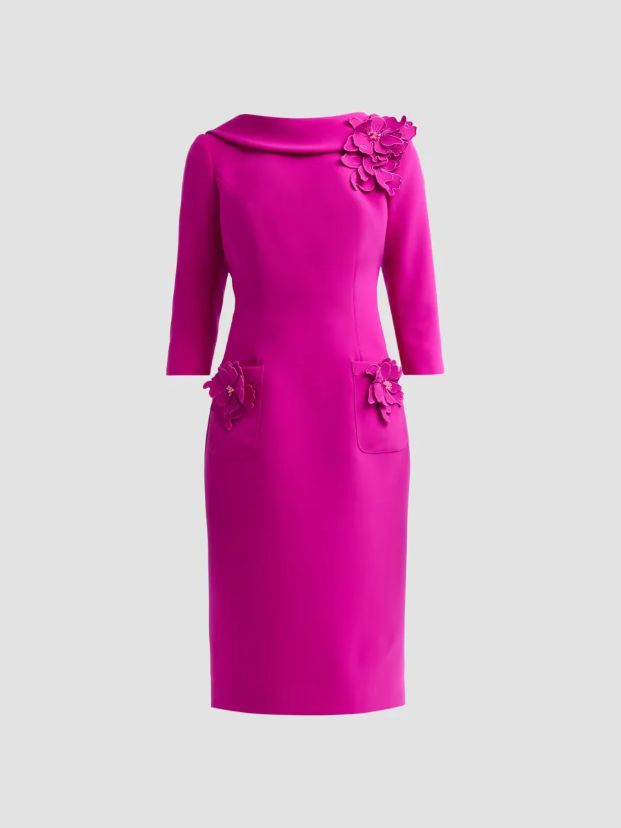 Teri Jon by Rickie Freeman Crêpe Flower Appliqué Cocktail Dress by Teri Jon