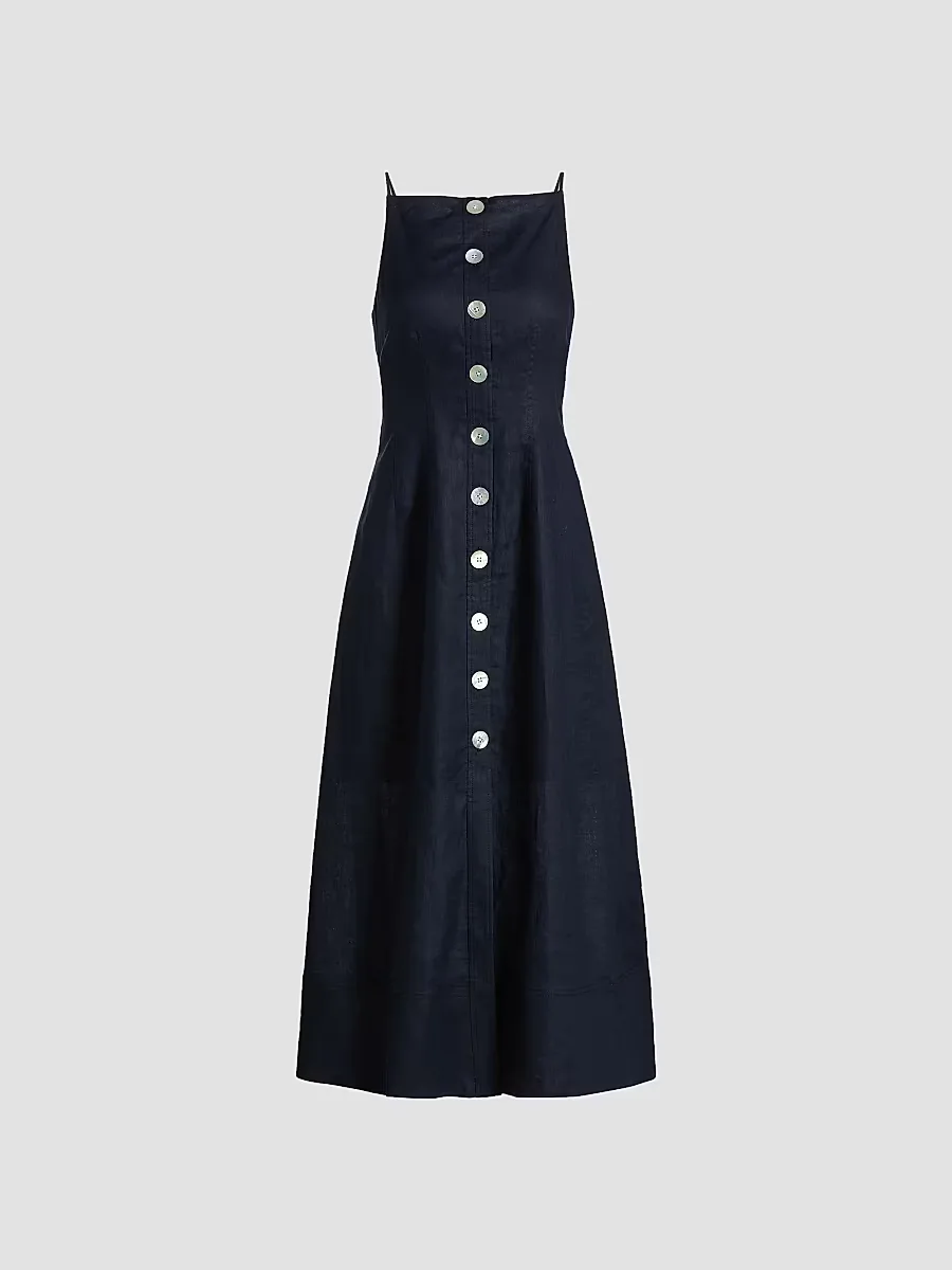Georges Linen Button-Front Midi-Dress by Veronica Beard