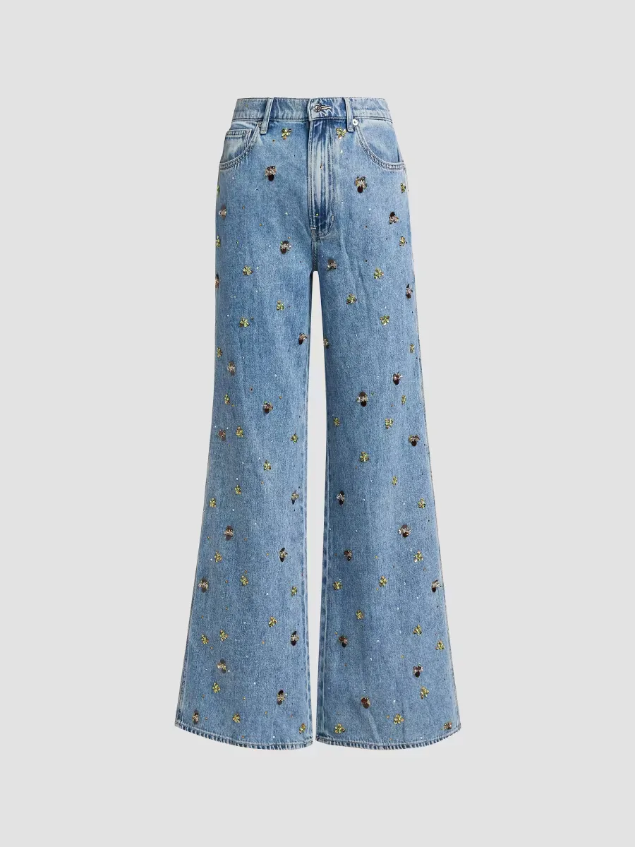 Kasey Embellished Wide-Leg Jeans by Veronica Beard