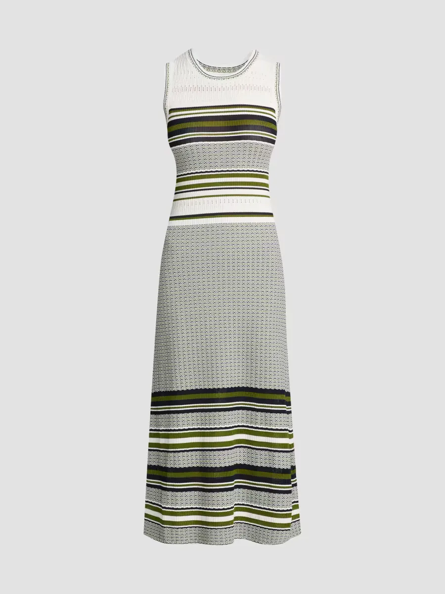 Dawna Striped Open-Knit A-Line Midi-Dress