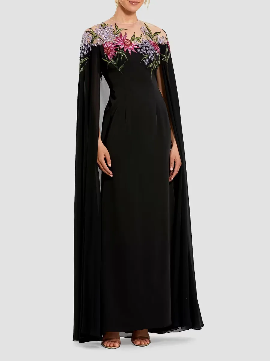 Mac Duggal Beaded Crepe Cape Gown by M.A.C.