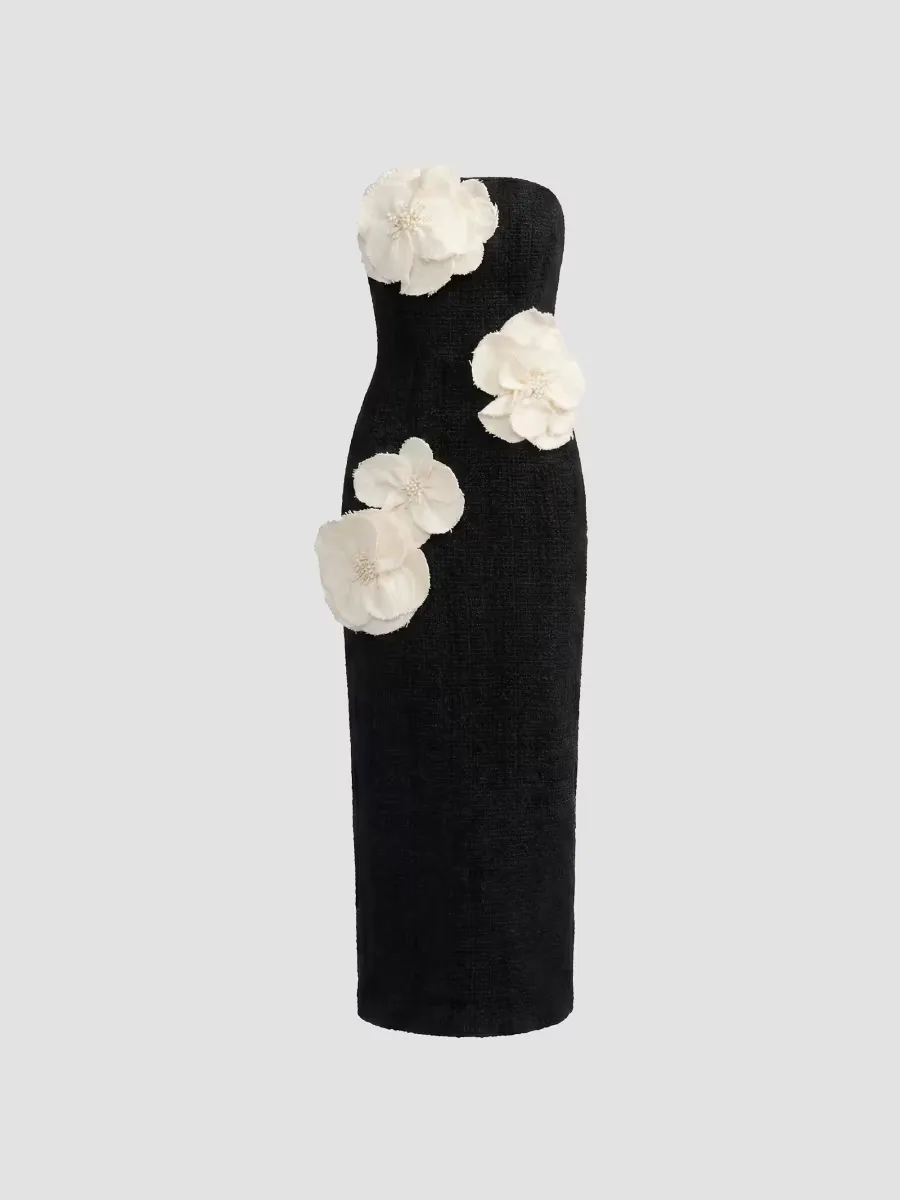 Mac Duggal Floral Appliqu Boucl Strapless Midi-Dress by M.A.C.