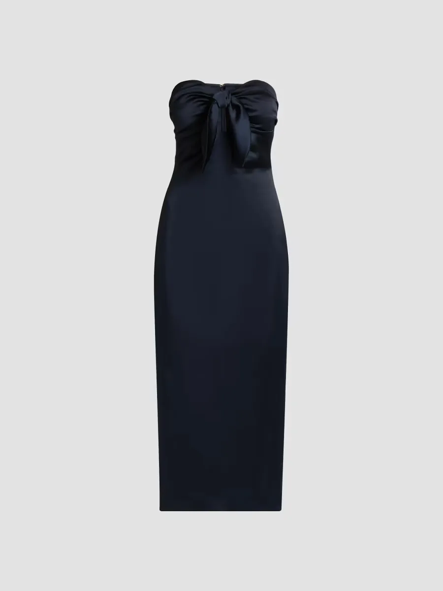 Orion Knotted Satin Midi-Dress