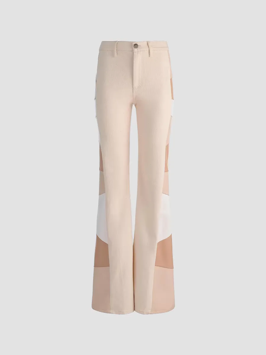 Beautiful Faux-Leather High-Rise Patchwork Jeans by Alice + Olivia