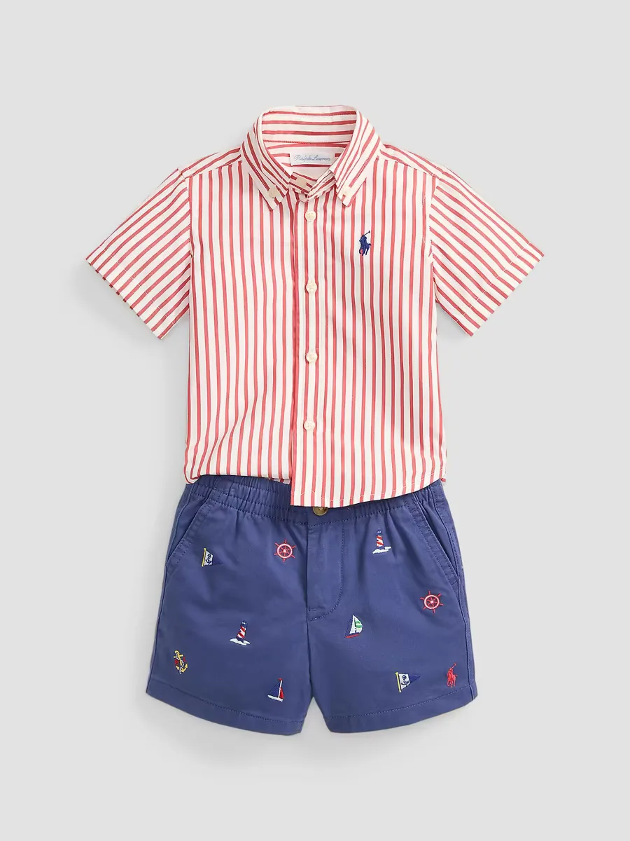2-Piece Short-Sleeve Shirt & Embroidered Shorts Set by Polo Ralph Lauren