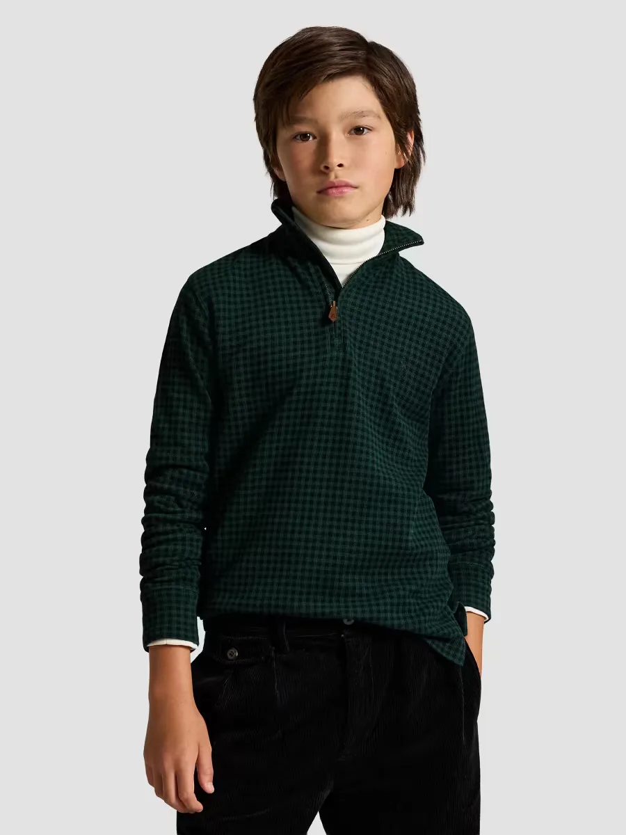 Plaid Estate-Rib Quarter-Zip Pullover by Polo Ralph Lauren