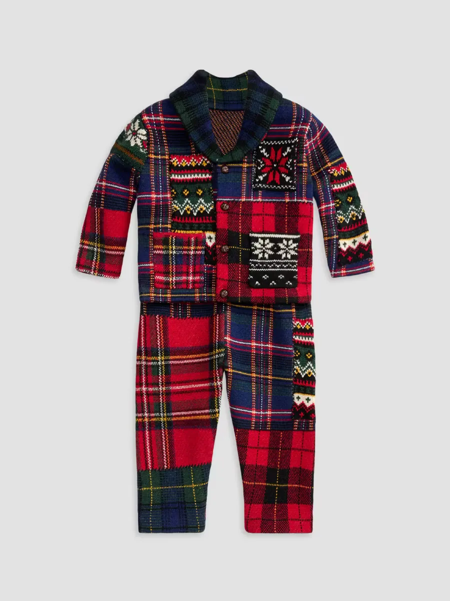 Plaid Patchwork Cotton-Wool Cardigan & Pants Set by Polo Ralph Lauren